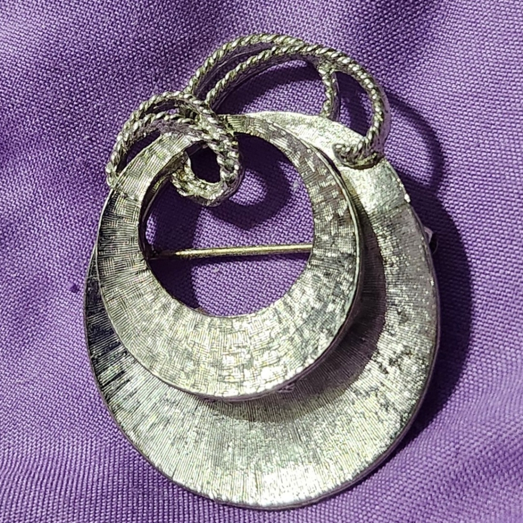 Vtg Arthur Pepper Art Silver Tone Modernist Textured Open Pin Brooch